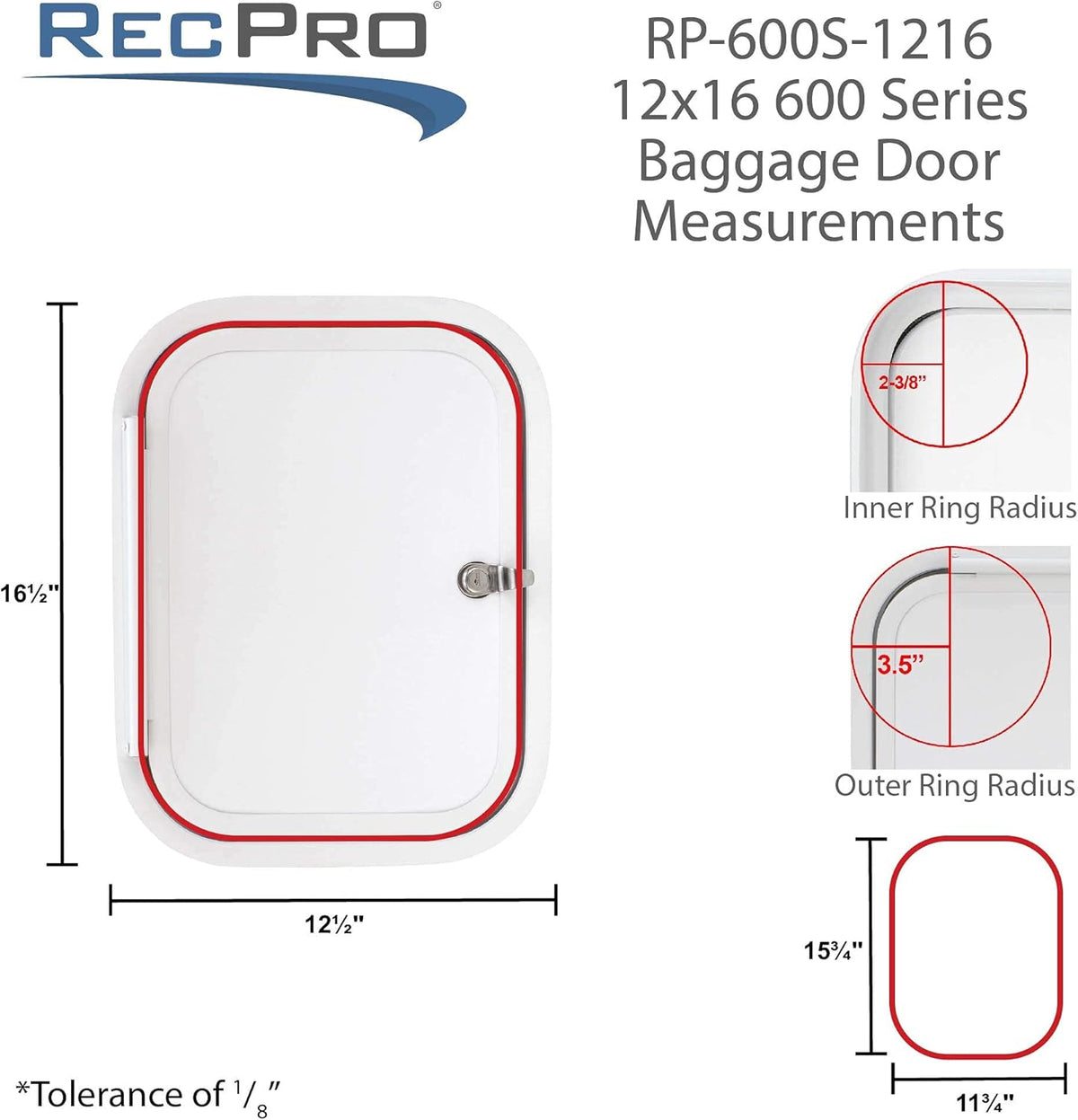 RV Baggage Door 12 Wide x 16 High with Rounded Corners A498673