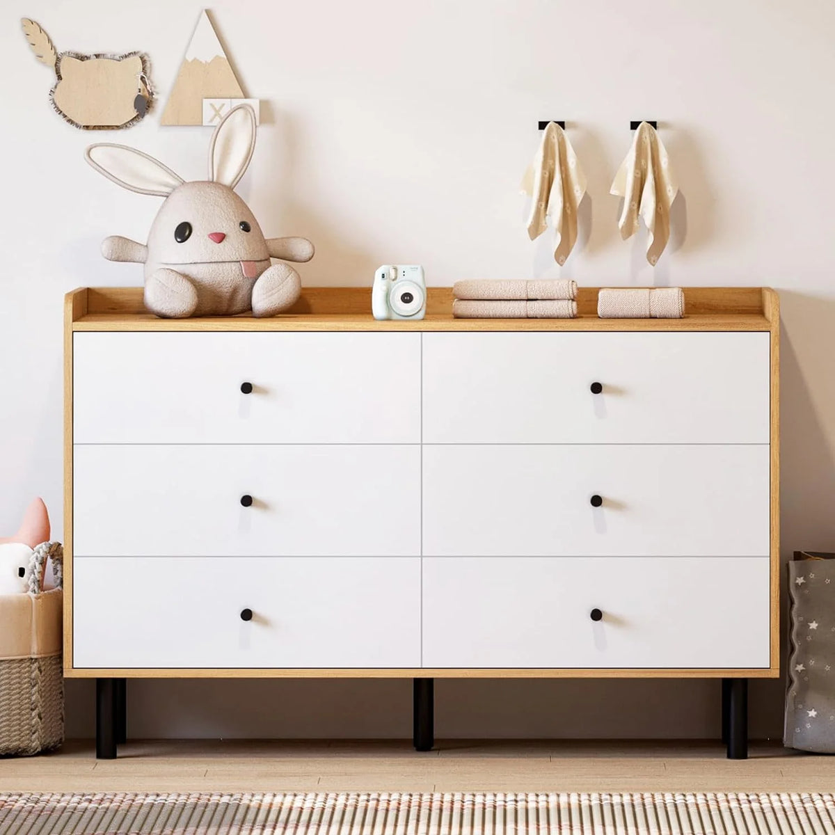 Black 6 Drawer Wood Dresser J957