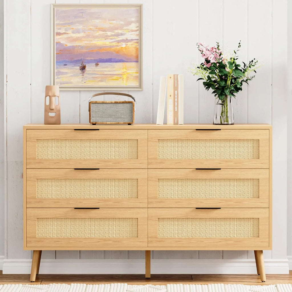Black 6 Drawer Wood Dresser J957