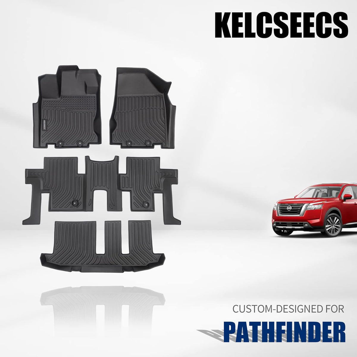 Black Waterproof Car Mats Full Set Front Rear 3rd Row W30907