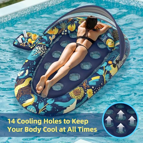 XL Inflatable Pool Float with Canopy Cup Holder N1776