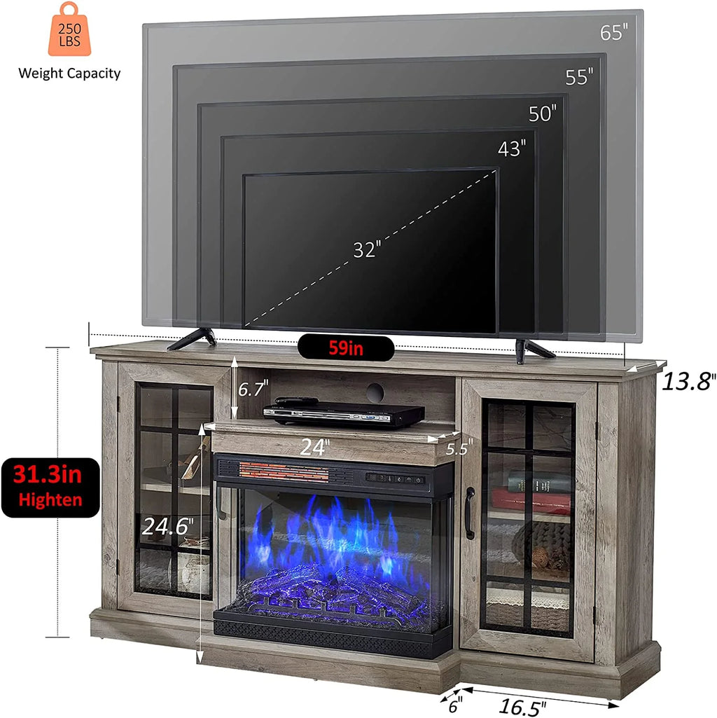 Fireplace TV Stand with Electric Fireplace, Wash Gray W95293