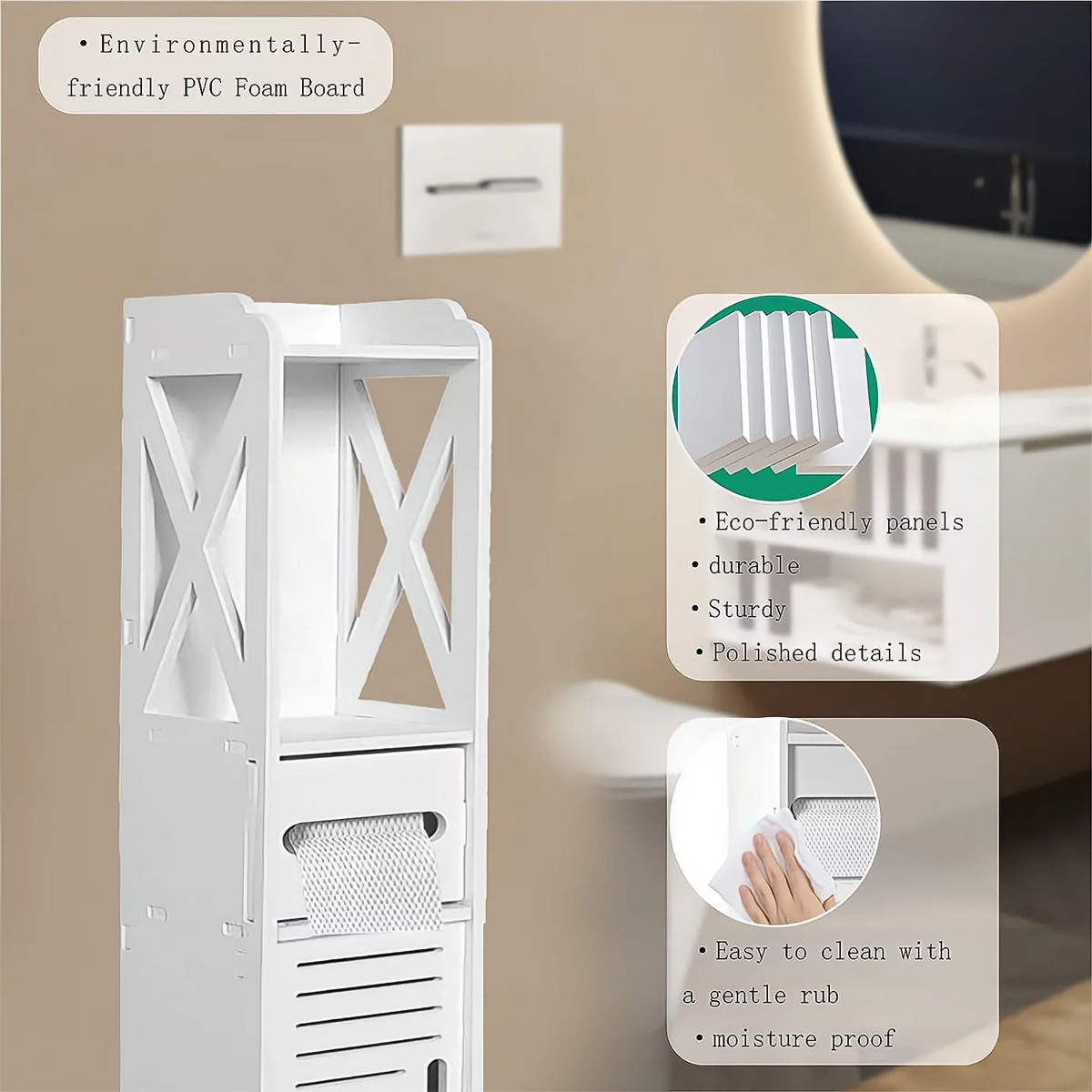 White 4 Tier Bathroom Storage Cabinet with 1 Door and 3 Shelves V830867