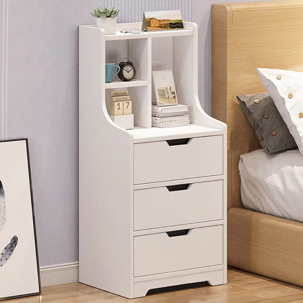 White 3 Drawer Nightstand with Open Storage Shelf T66493