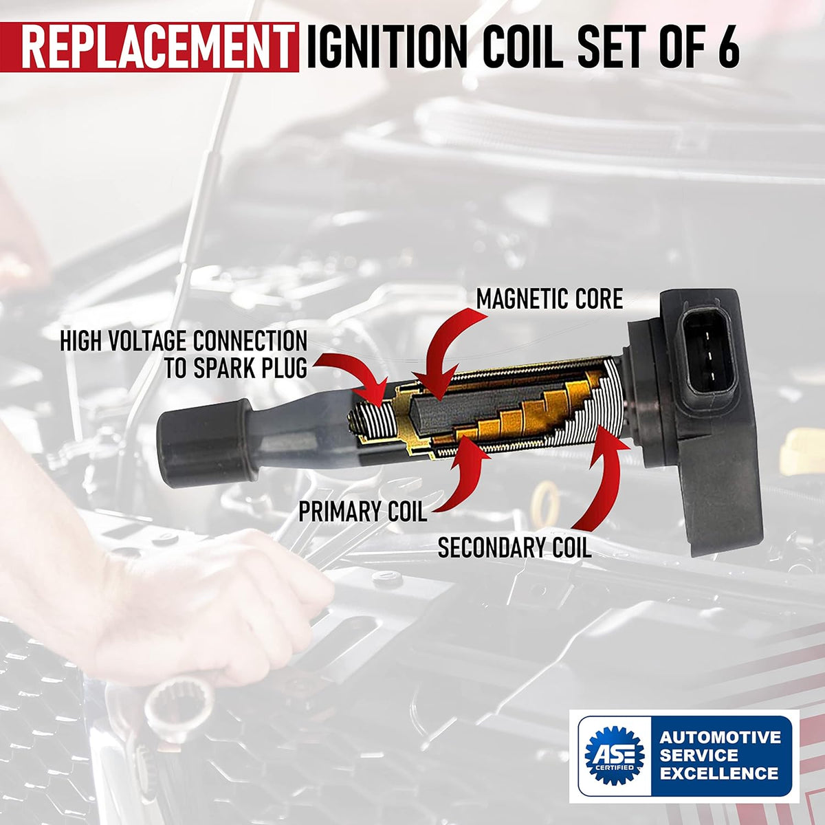 Ignition Coil Pack Set of 6 for Honda, Acura, Saturn Vehicles F486