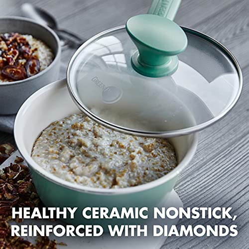 Turquoise Ceramic Nonstick 2QT Saucepan with Lid U76816