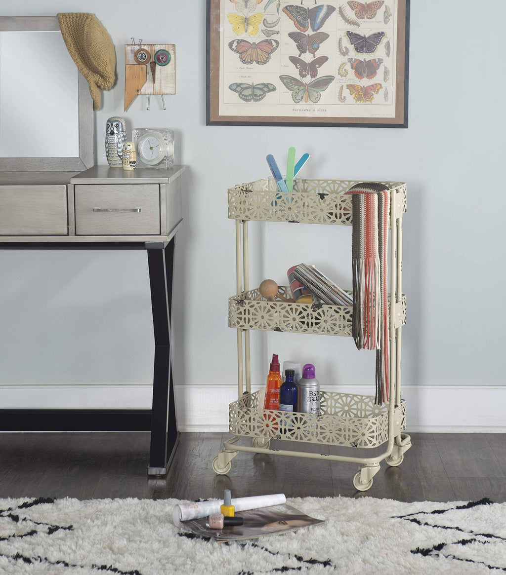 Cream Metal Three Tier Cart L287