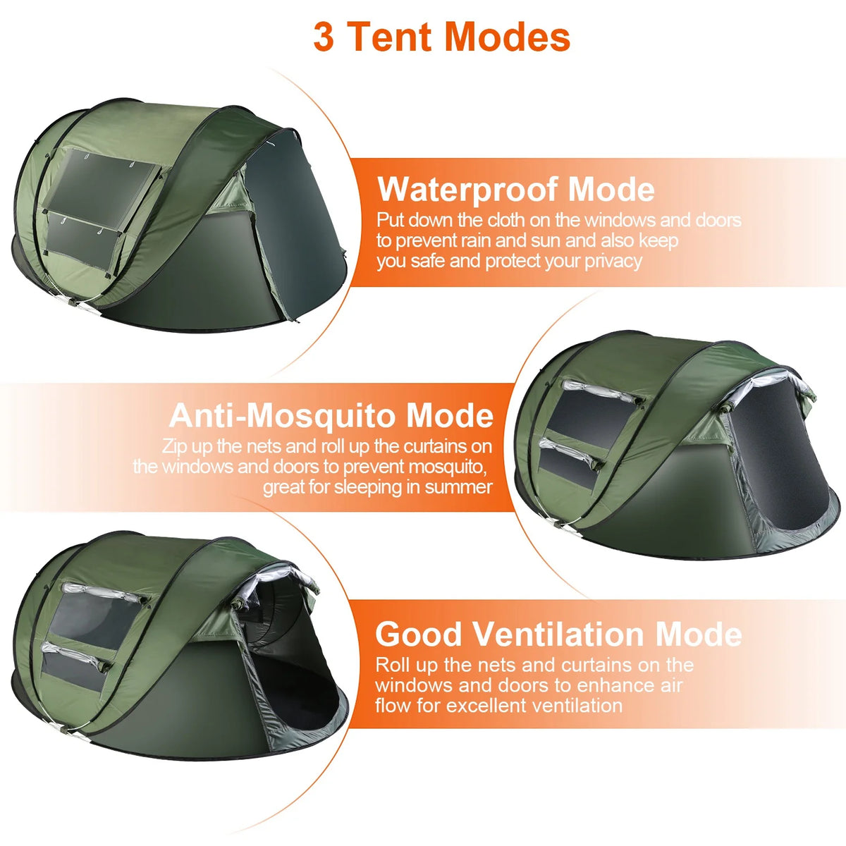 Green Pop Up Dome Tent with Carry Bag Q957832