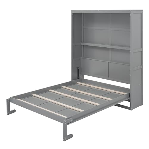 Gray Queen Murphy Bed Frame with Storage Shelves F768