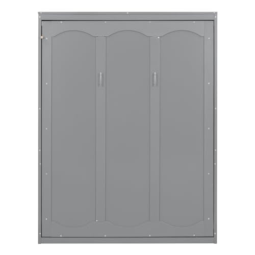 Gray Queen Murphy Bed Frame with Storage Shelves F768