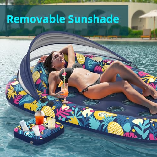 XL Inflatable Pool Float with Canopy Cup Holder N1776