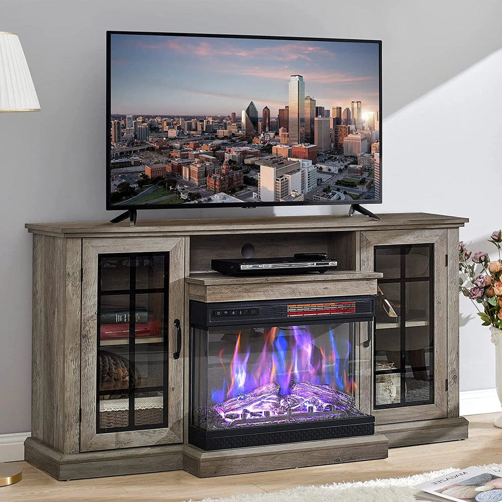 Fireplace TV Stand with Electric Fireplace, Wash Gray W95293