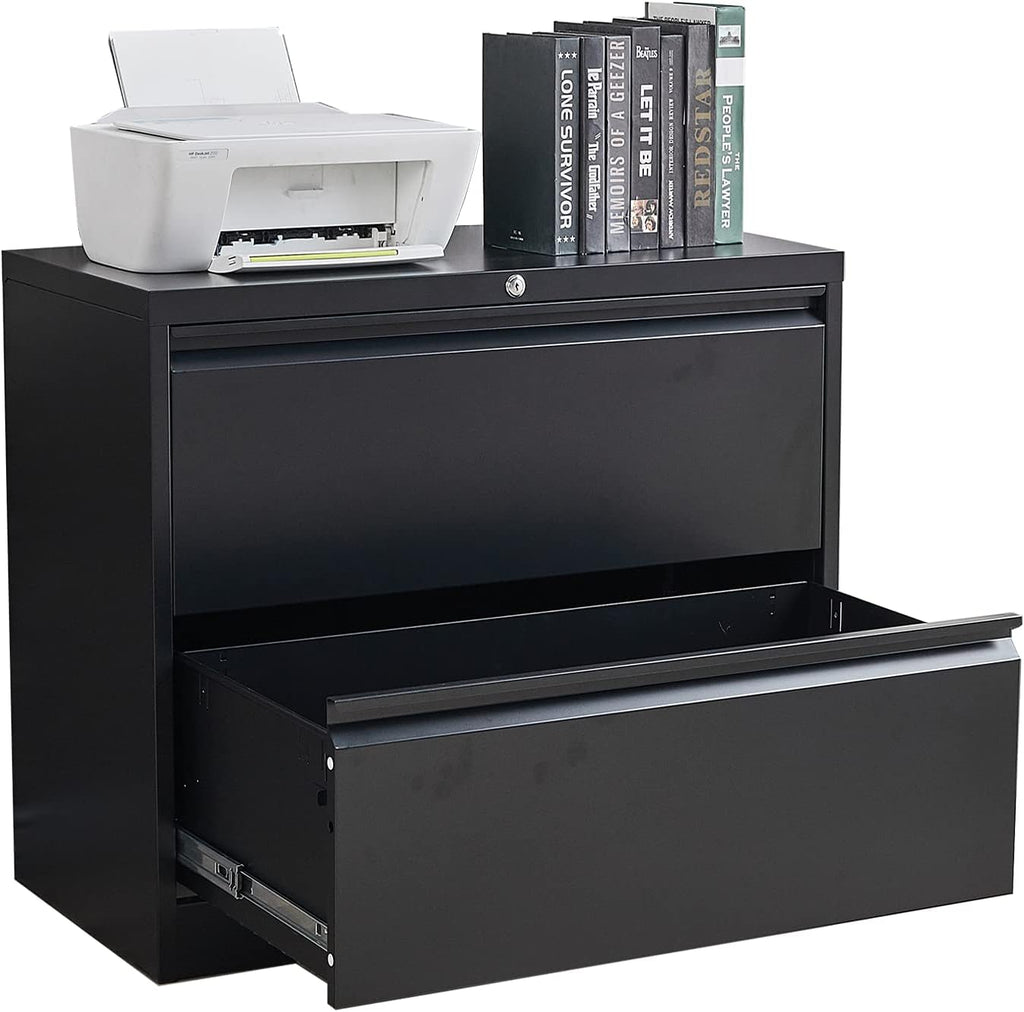 2 Drawer Black Steel Lateral File Cabinet with Lock O389959