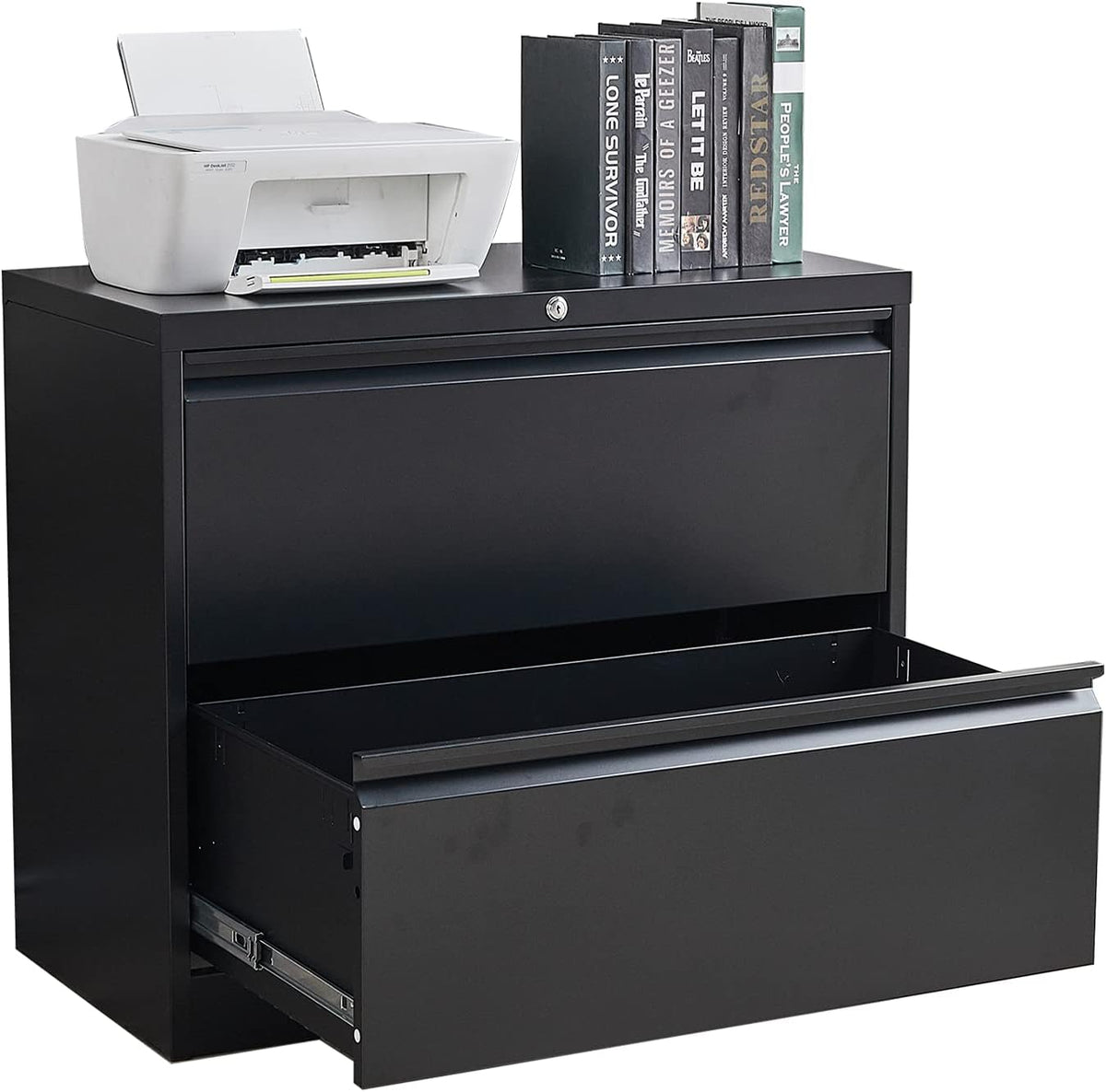 2 Drawer Black Steel Lateral File Cabinet with Lock O389959