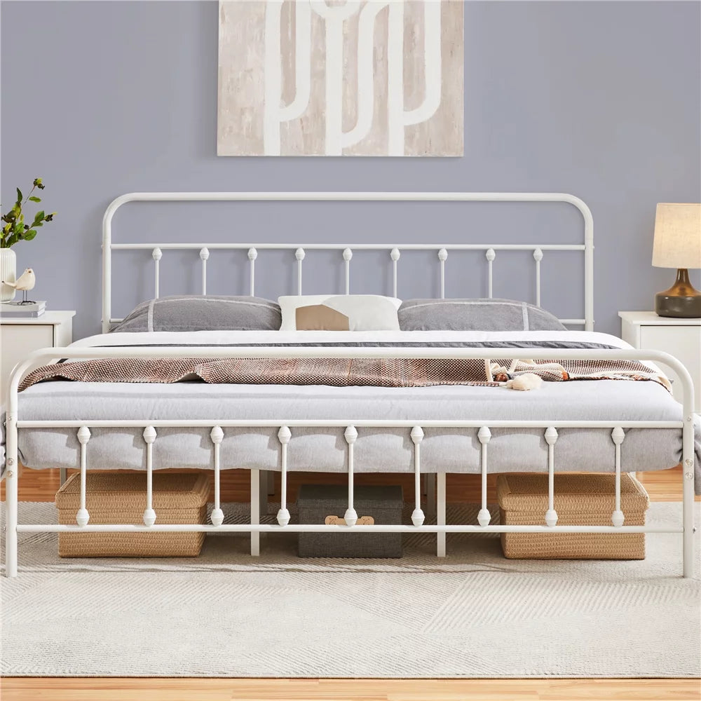 White California King Iron Platform Bed with Headboard and Footboard F745341