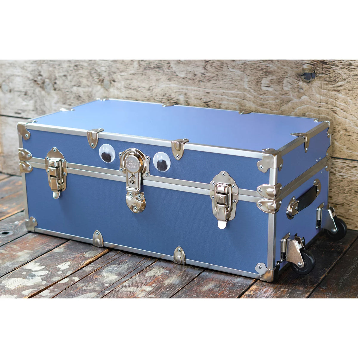 Large Leather Embossed Vinyl Trunk with Removable Wheels 32"x18"x14" (Black) X7225