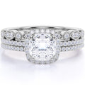 1.75 Carat Moissanite Wedding Trio Ring Set with Engagement Ring and 2 Wedding Bands in 18k Gold Over Silver U81984