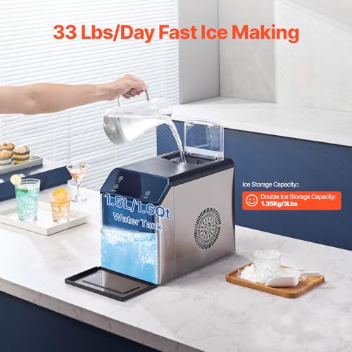 33lbs/24H Pebble Ice Maker with Ice Scoop & Drip Tray C178
