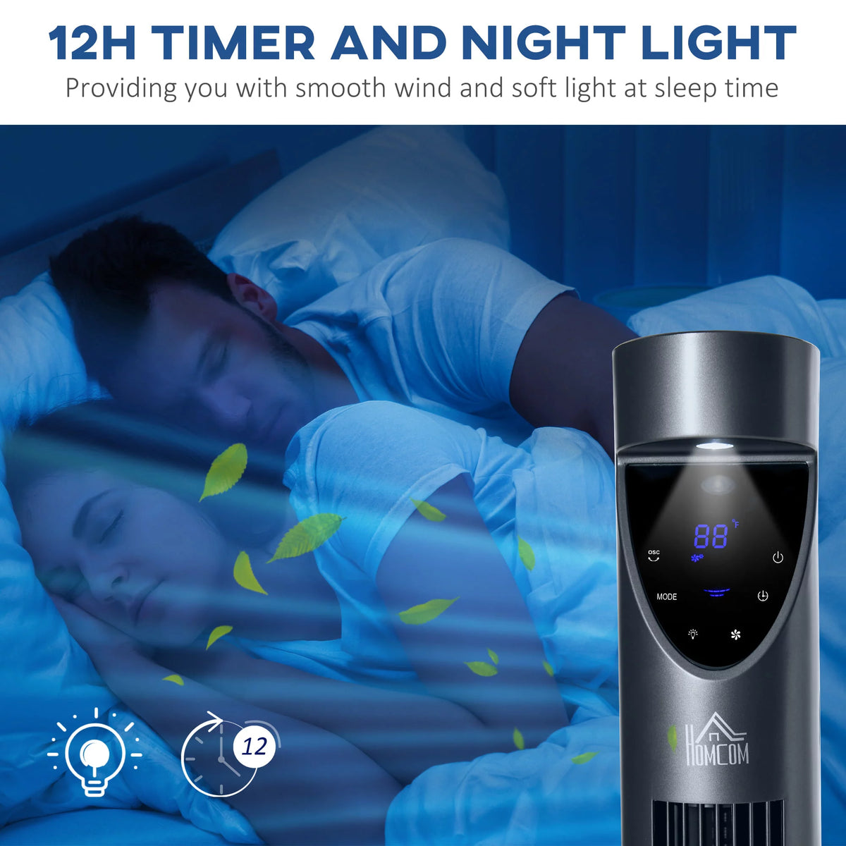 46 Tower Fan with Air Filter, Oscillating, 3 Speeds, 12H Timer, Remote Control, Grey X12035