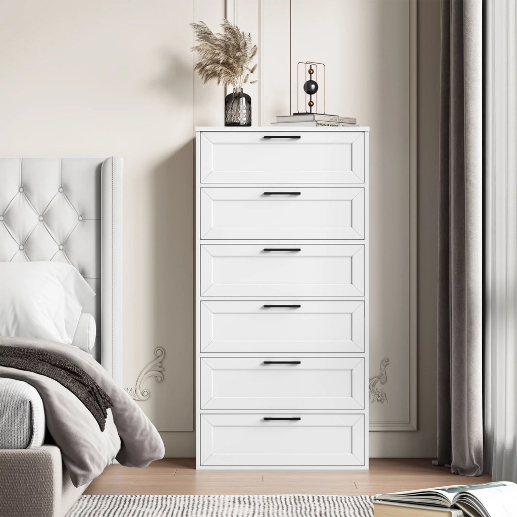 White 6 Drawer Tall Dresser W2734