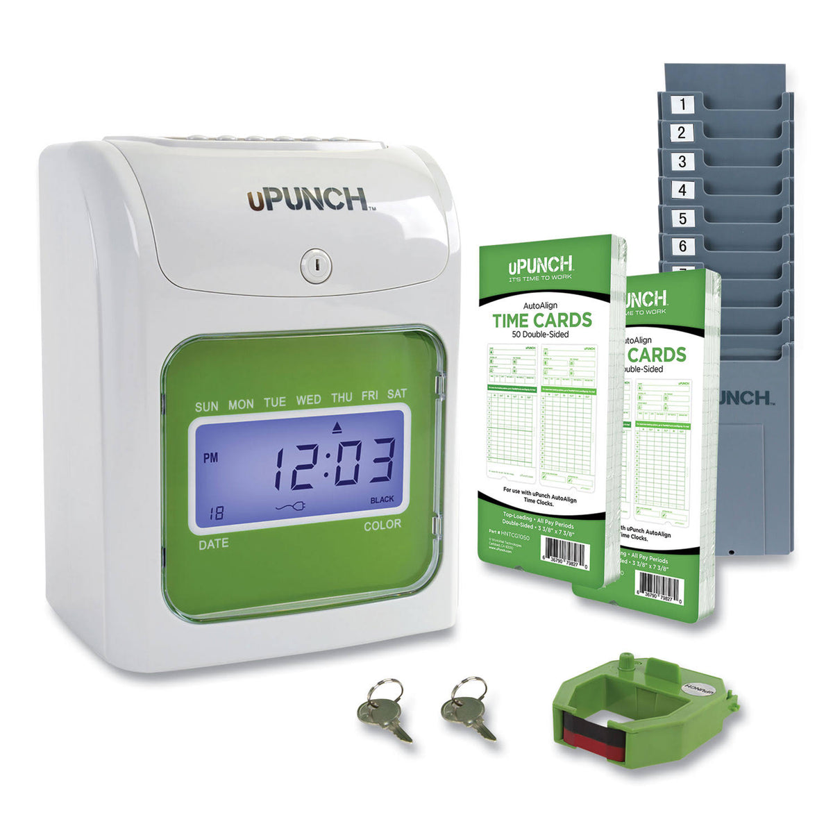 Beige/Green Electronic Time Clock Bundle C2217