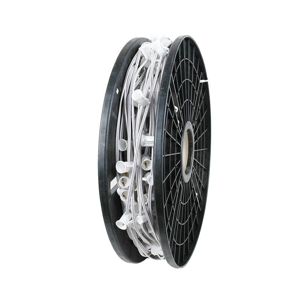 250 Foot C7 Christmas Stringer Bulk Reel, White Wire, Candelabra Base L651