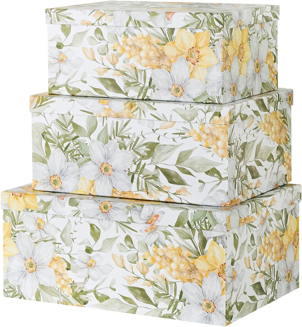 Set of 3 Floral Paperboard Nesting Boxes with Lids F480