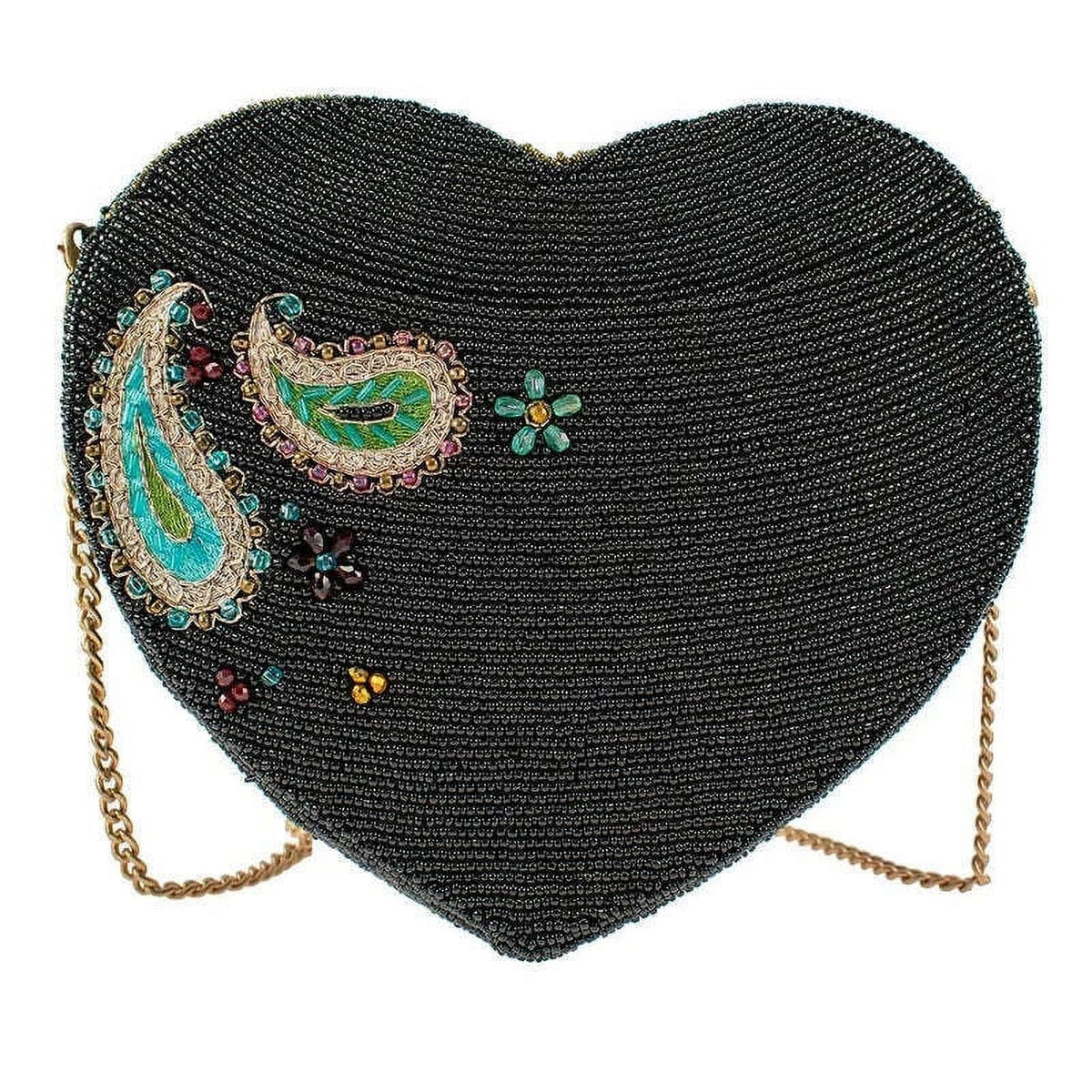 Black Embroidered Heart Crossbody Handbag C2665