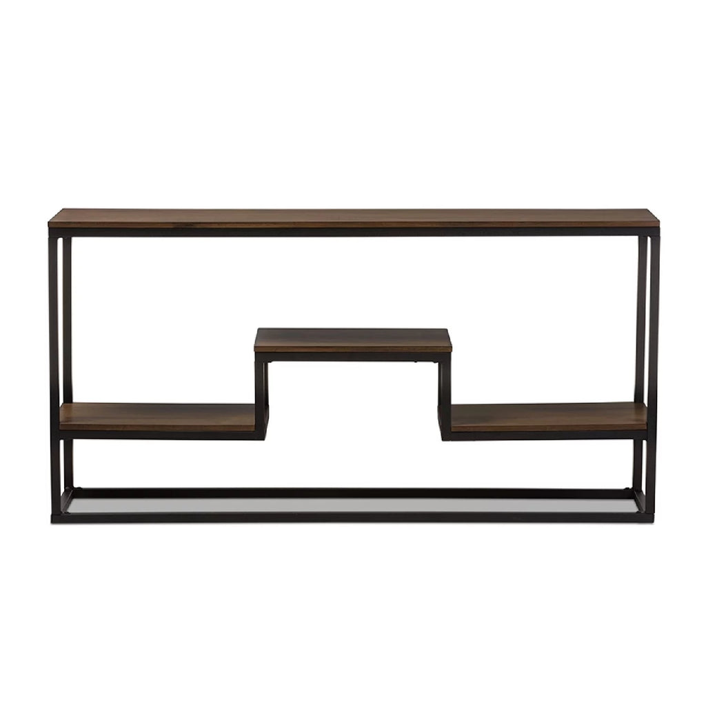 Antique Black Metal Distressed Wood Console Table Y817554
