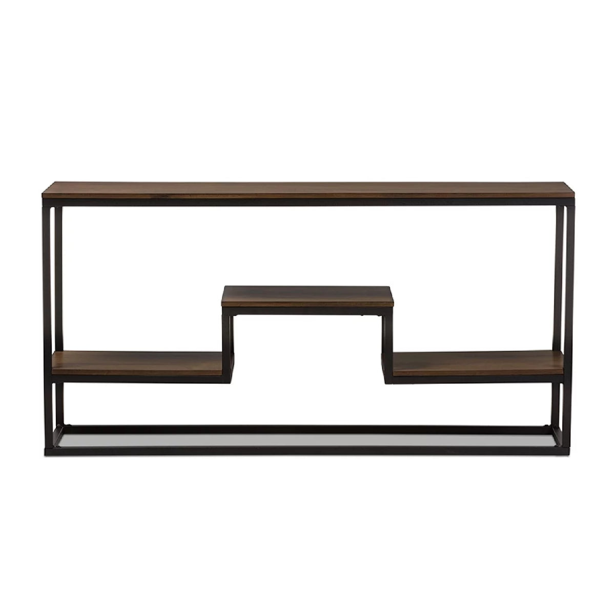 Antique Black Metal Distressed Wood Console Table Y817554