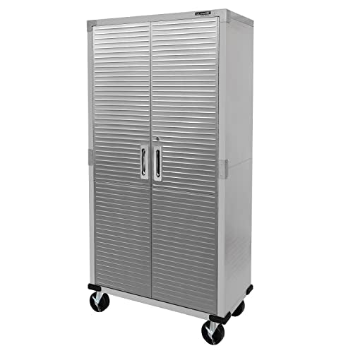 Solid Steel Rolling Lockable Metal Storage Cabinet with Adjustable Shelves, 36" W x 18" D x 72" H, Granite O771560