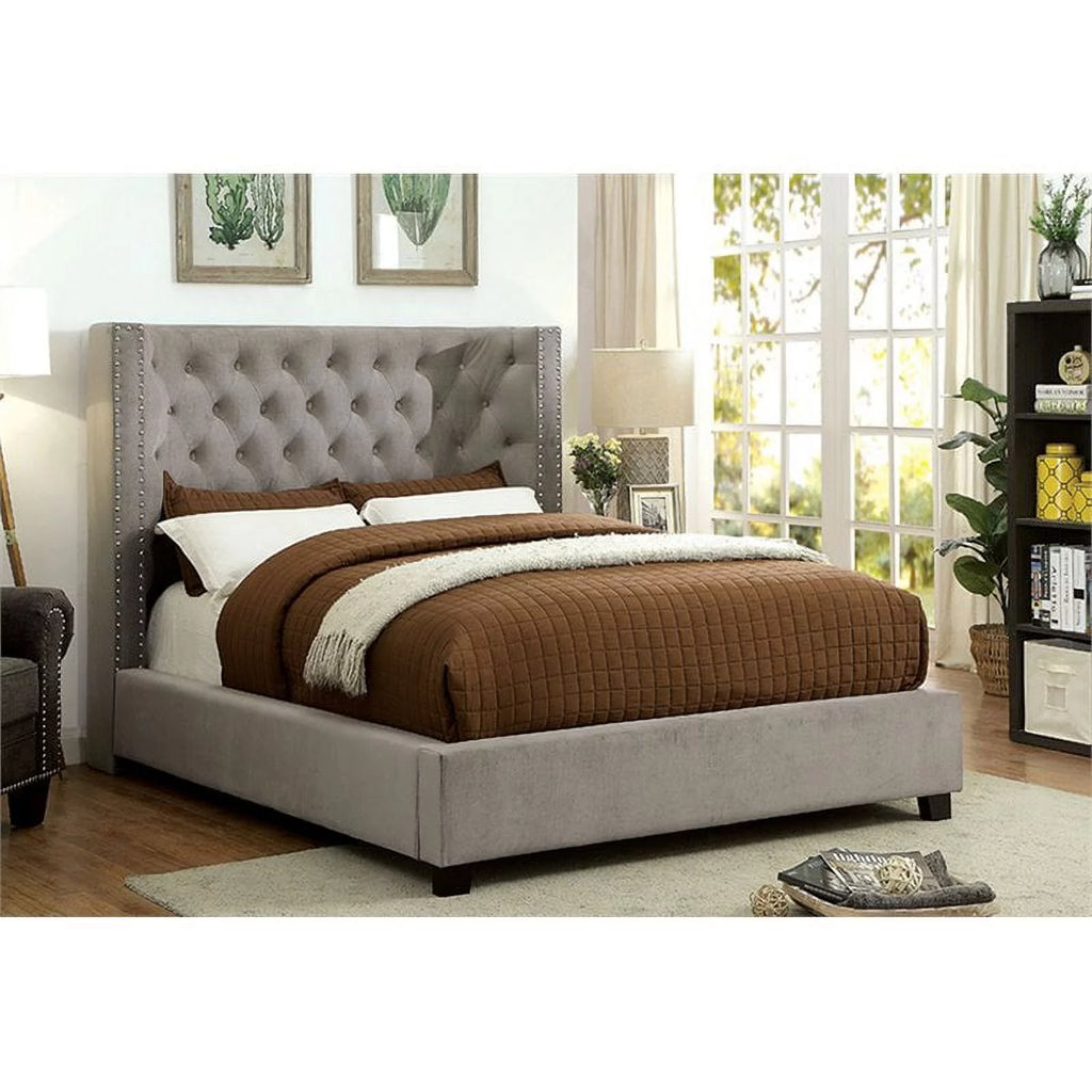 Gray Fabric Wingback California King Bed X201