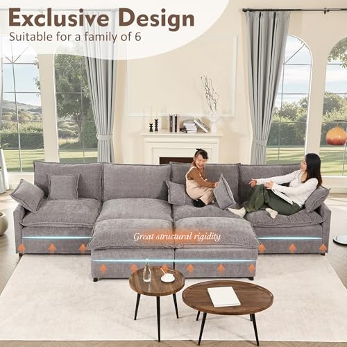 Black Chenille U Shaped Modular Sectional Sofa with Ottoman M811