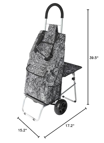 Black Foldable Shopping Cart with Seat U3006