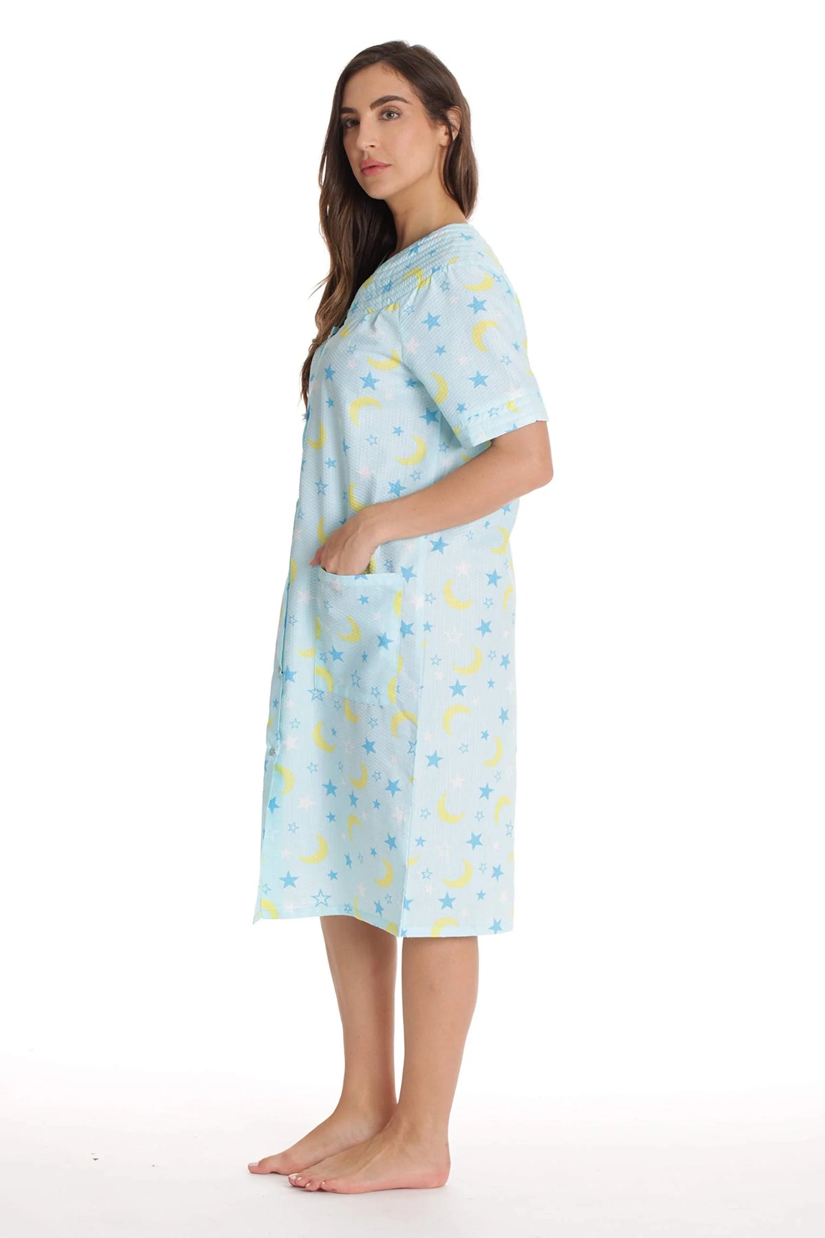 Seersucker Housecoat Duster with Pockets A481