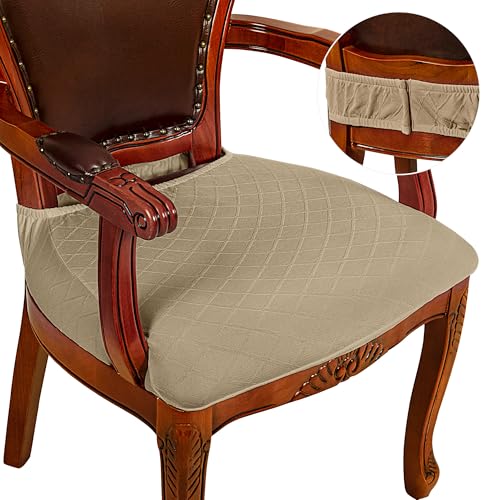 Grey Set of 4 Jacquard Stretch Dining Chair Seat Covers with Armrest X15773