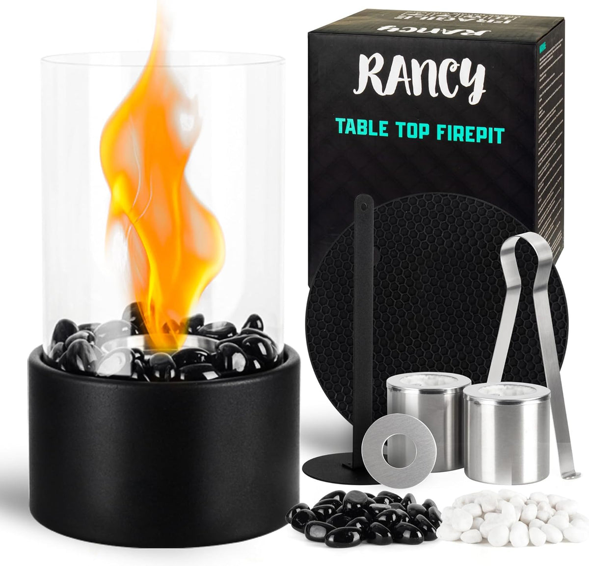 Black and White Stone Design Tabletop Fire Pit R164561