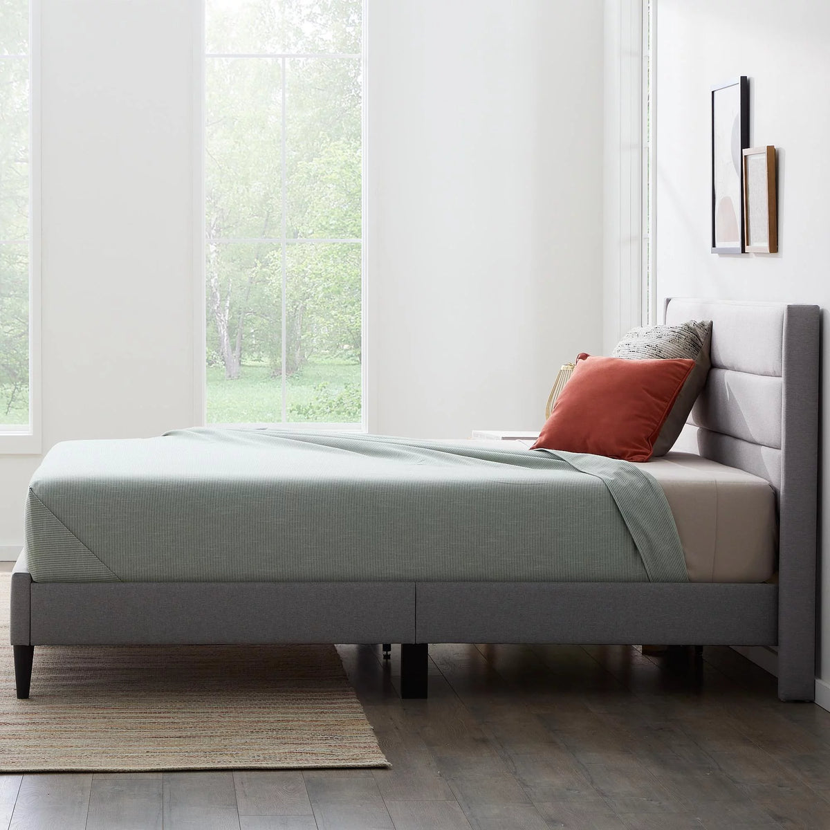 Blue Queen Upholstered Platform Bed R7664