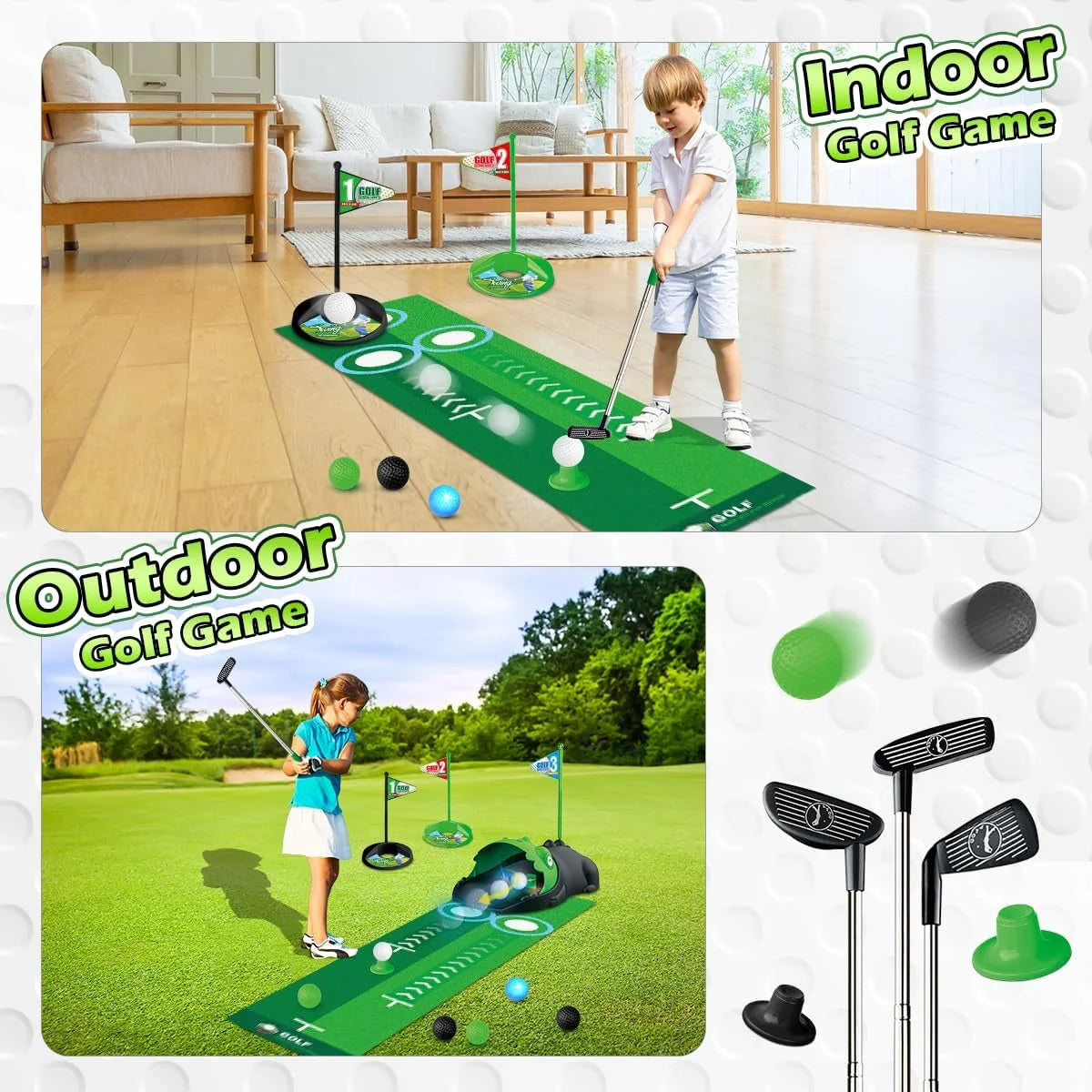 Kids Toy Golf Set with Dinosaur Automatic Golf Returner, Putting Mat, Indoor Outdoor Sports Toys O476