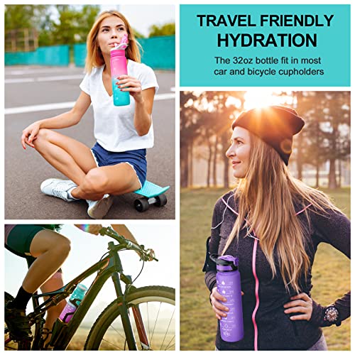 32oz Leakproof Sports Water Bottle with Straw & Time Marker R5274