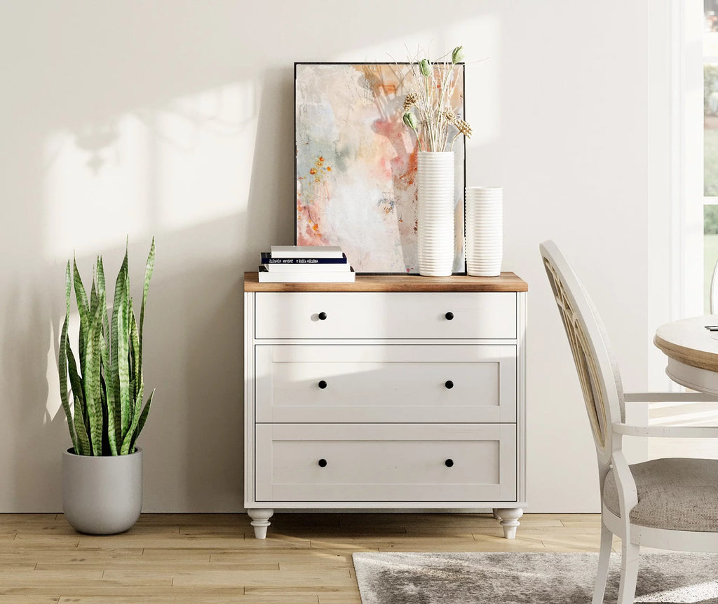 White 3 Drawer Wood Dresser J58613