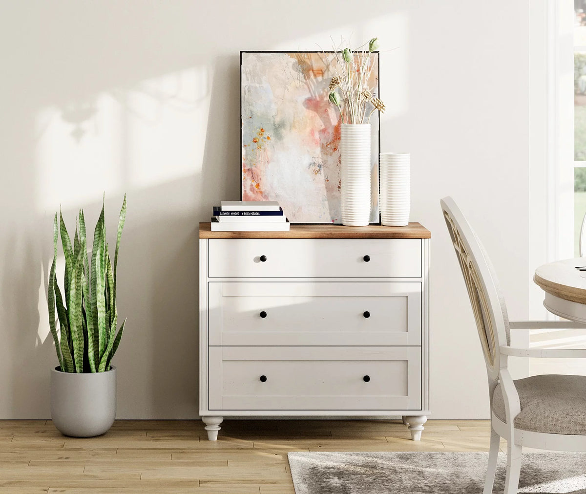 White 3 Drawer Wood Dresser J58613
