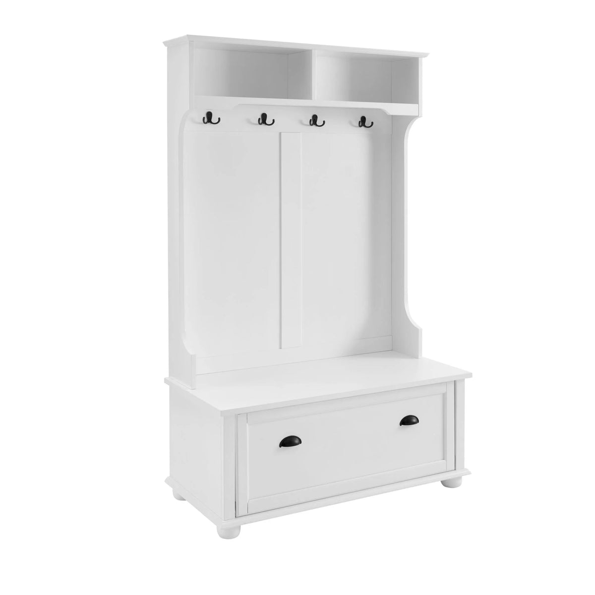 White Hall Tree Bench with Coat Rack and Shoe Cabinet A461
