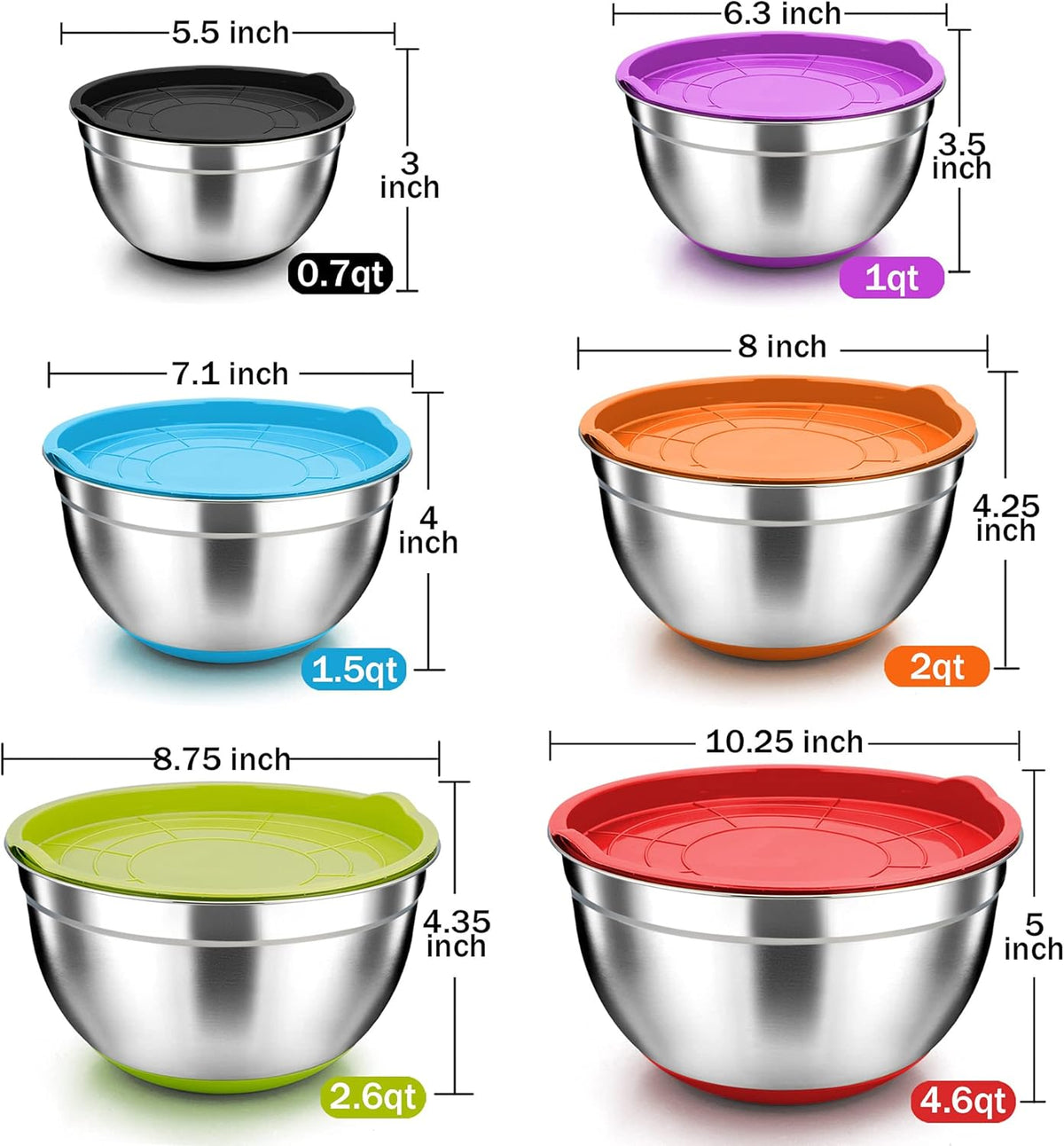 Stainless Steel Mixing Bowls with Lids, Set of 6 W83834
