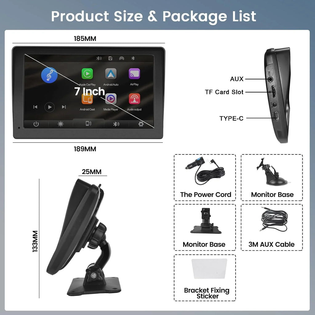 7 Inch Wireless Portable Car Touch Screen with Bluetooth B31736