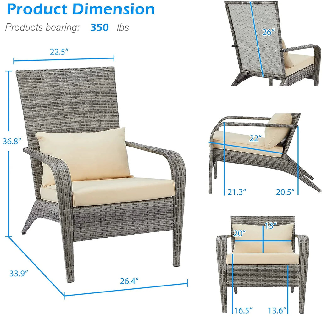 High Back Wicker Outdoor Dining Chairs with Cushion and Pillow in Gray K147078