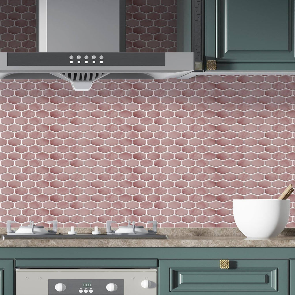 Red 60 Pieces Peel and Stick Wall Tile Stickers C8351