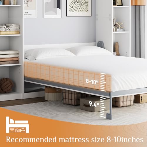 White Queen Murphy Bed Cabinet with 5-Tier Adjustable Storage Shelves X747