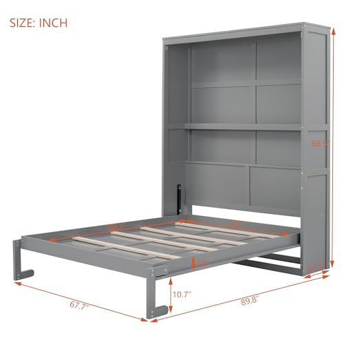 Gray Queen Murphy Bed Frame with Storage Shelves F768