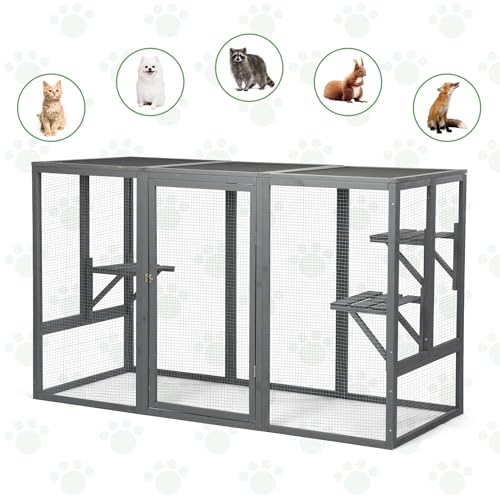 Grey Wooden Cat Cage with 3 Platforms and Litter Box Z99231